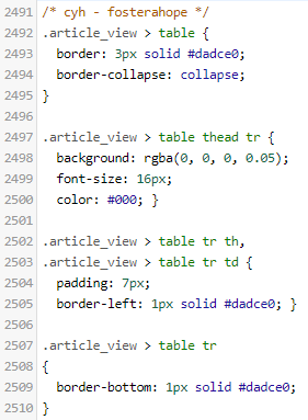 본문에 표가 나왔을 때만 따로 스타일 적용
