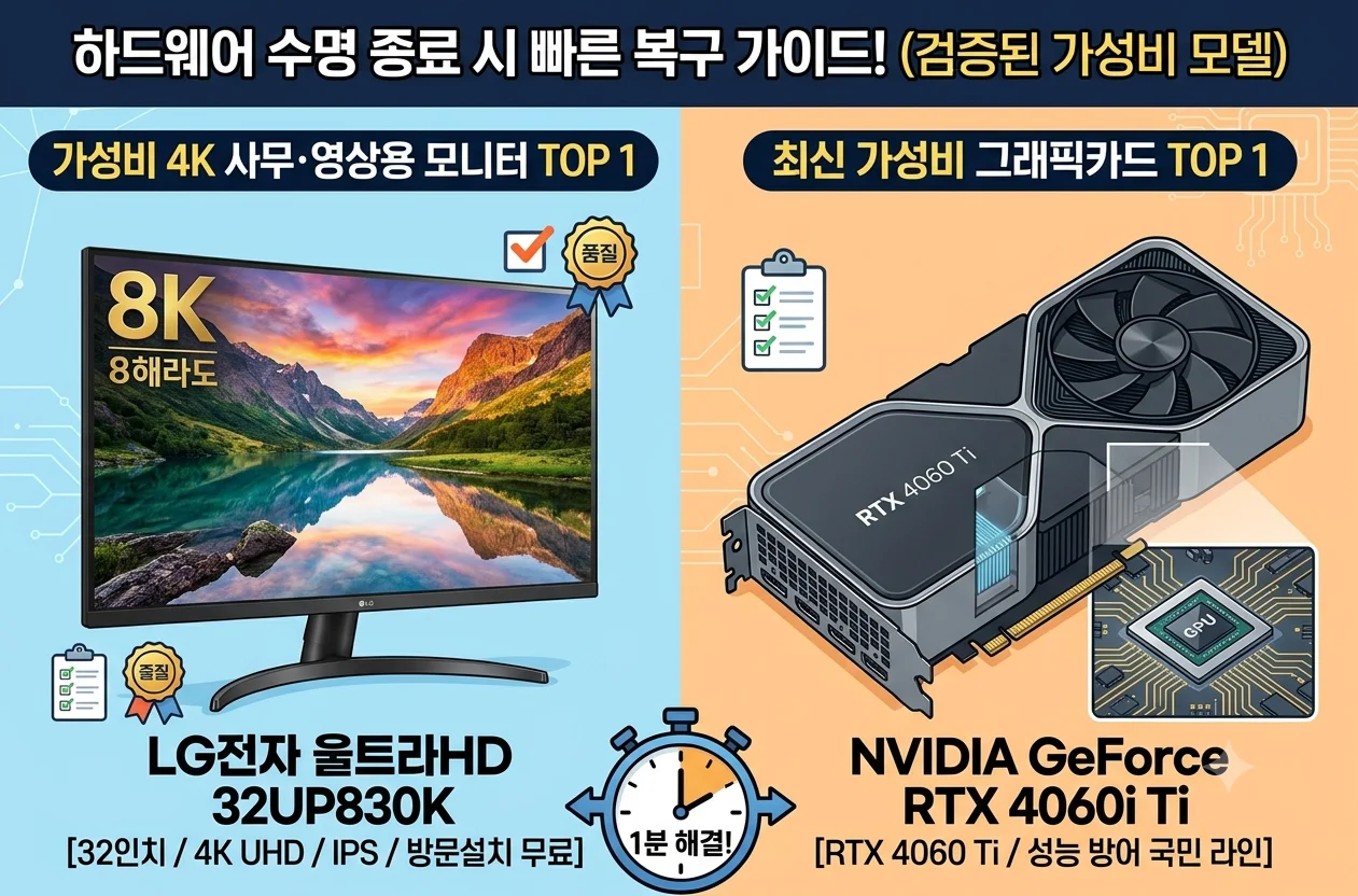 컴퓨터 모니터 신호 없음 고장 해결을 위한 4K 고화질 모니터 및 지포스 그래픽카드 추천