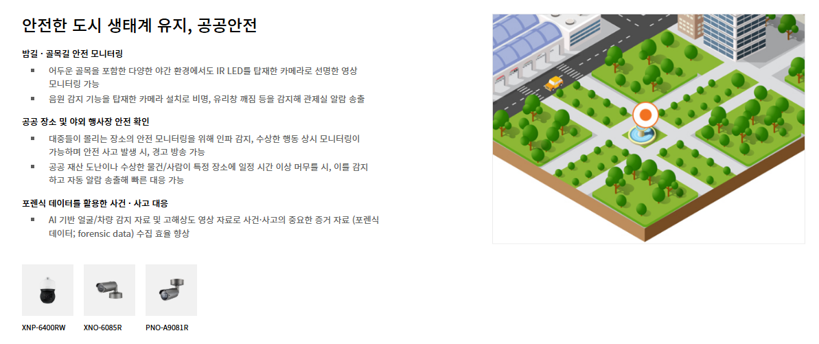 편리함을 갖춘 안전한 도시, 한화비전 스마트시티 솔루션으로 시작하세요.
