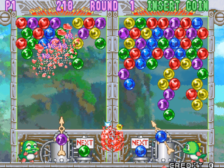 조준기로-버블을-발사하여-터트리는-화면