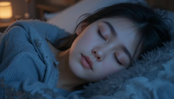 비타민B12 복용 후 수면 리듬이 안정되어 편안하게 자는 여성