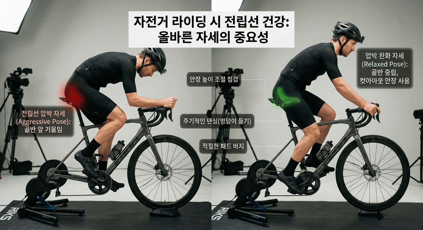 자전거 올바른 자세와 전립선 압박 비교. 전립선 보호 안장 및 안장 높이 조절의 중요성 안내