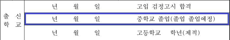 경기여고 입학원서 출신학교 졸업 입력