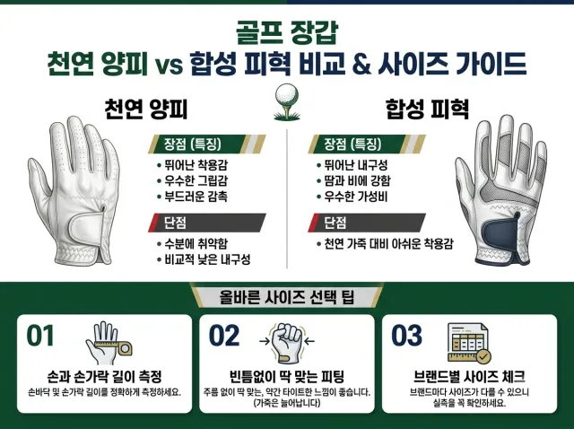 골프장갑 양피와 합피에 대한 장단점 설명이미지