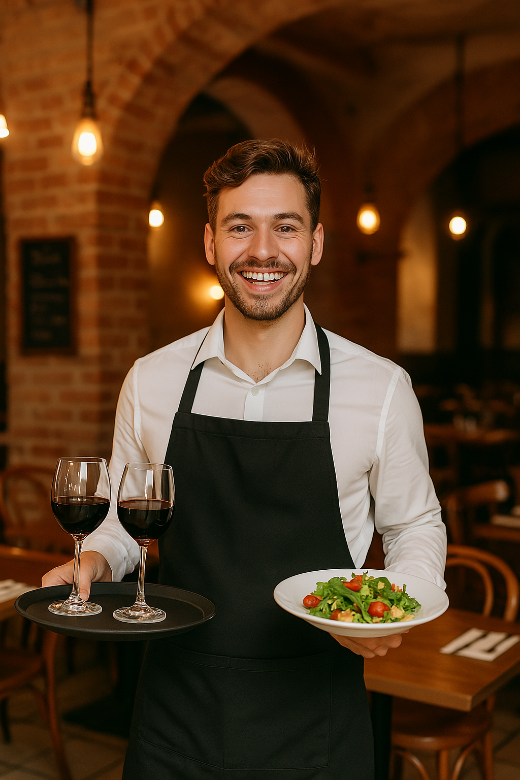 독일 레스토랑에서 웃으면서 근무중