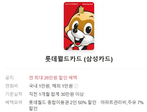 아파트 관리비 할인카드 : 삼성 롯데월드카드 사용 팁