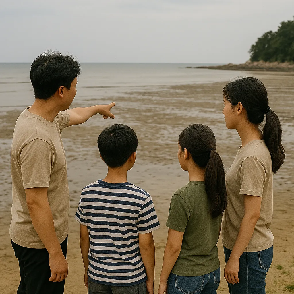 금어기 중 조용한 갯벌을 바라보는 사람들