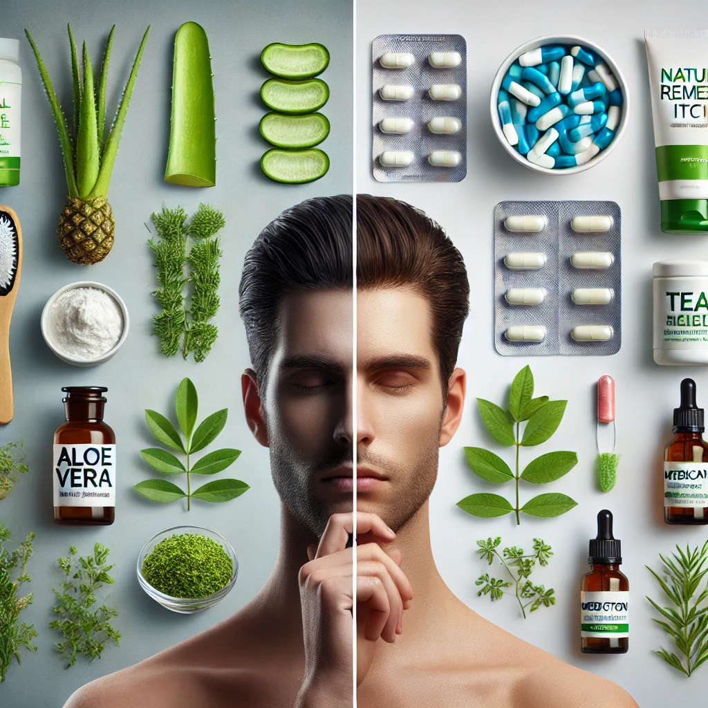 자연요법과 약물치료 비교를 표현하는 이미지