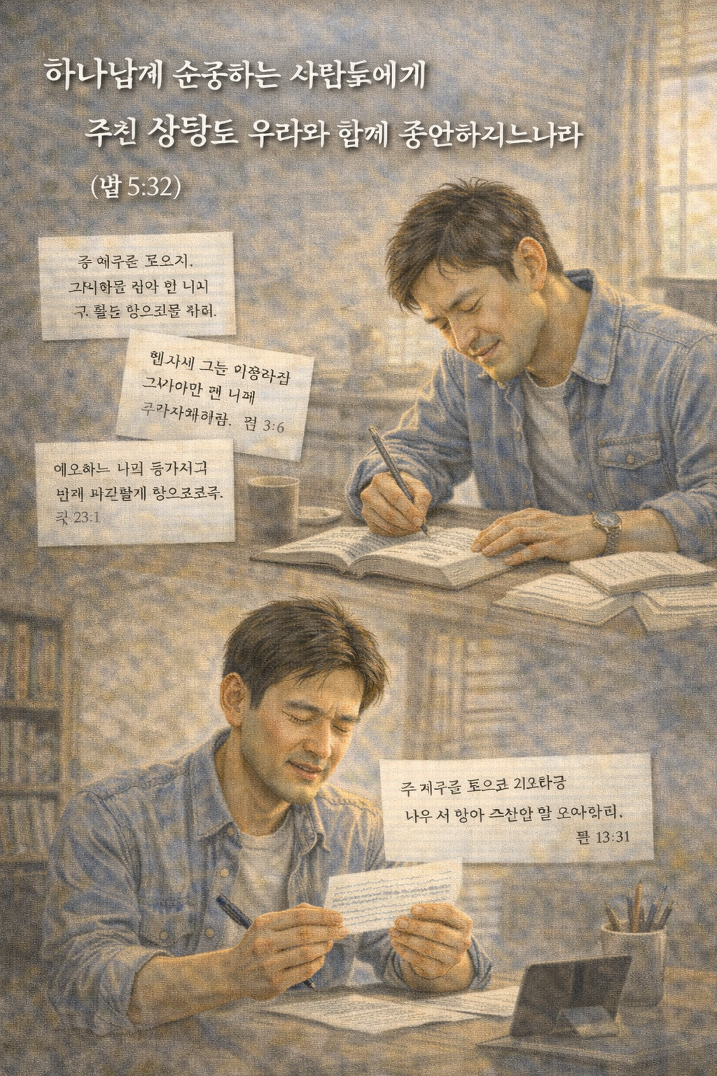 행 5:32 말씀을 보며&amp;#44; 주님께 순종하는 자가 성령의 일하심을 보며&amp;#44; 성령께서 하시는 일에 동참하게 된다는 것을 생각하며 다른 활동보다 순종함이 중요함을 다시금 묵상하여&amp;#44; 암송 등 부족한 베이직을 충실히 하는 모습입니다.