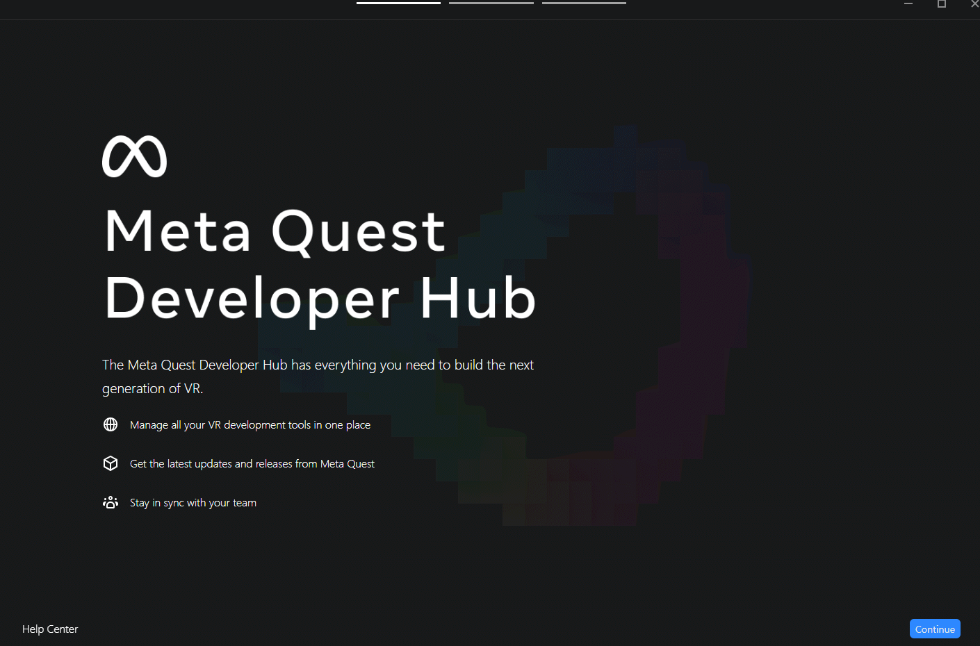  Meta Quest Developer Hub 설치화면