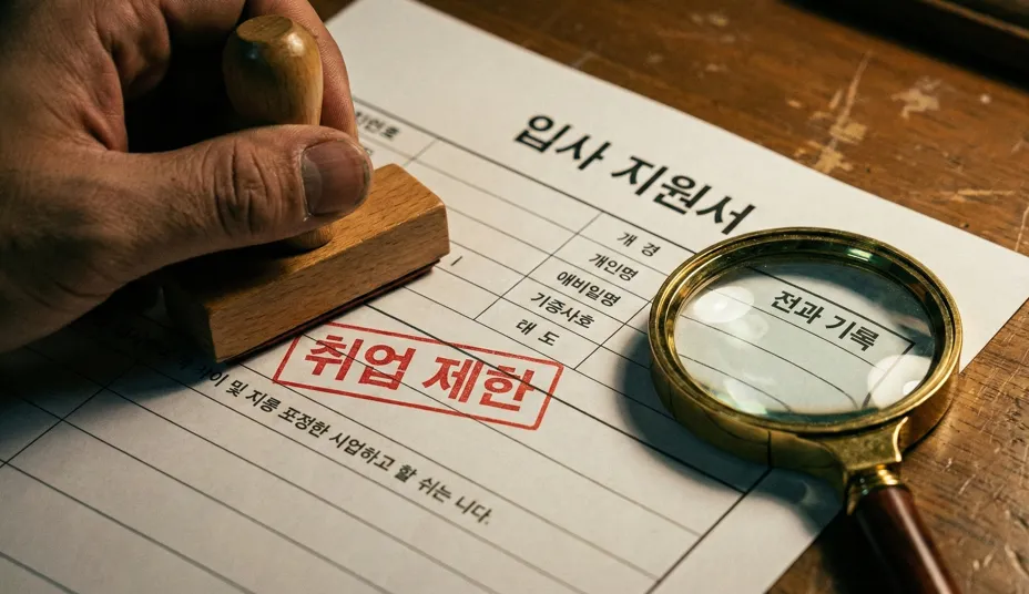 이력서나 서류 위에 찍히는 '불합격' 또는 '전과' 도장.