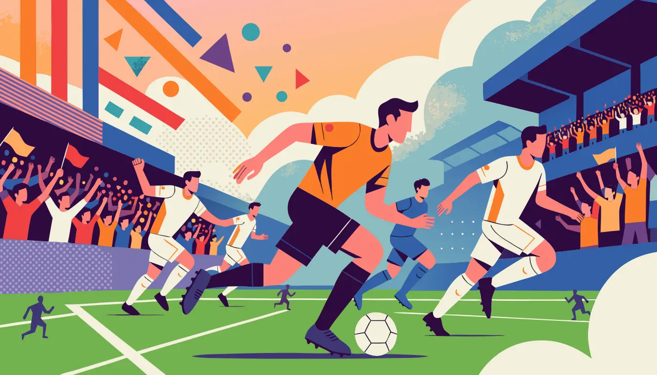 K리그1 프로축구 경기장과 축구 팬들을 표현한 일러스트