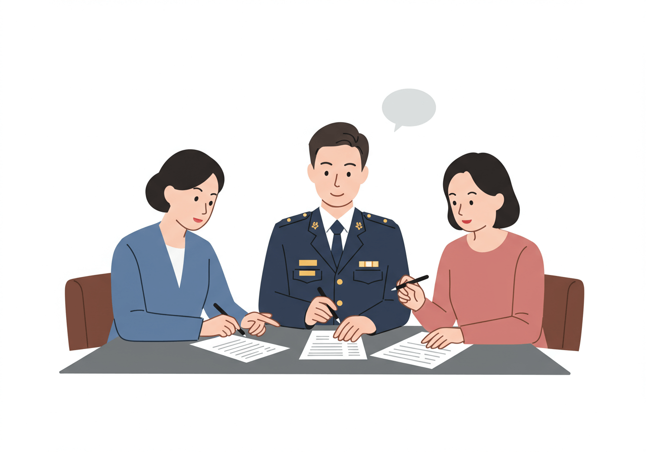 질문하는 시민과 상담하는 공무원이 함께 서류를 검토하는 장면 3