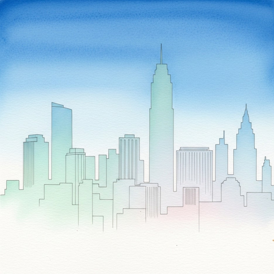 다양한 크기의 건물들이 있는 차분한 풍경