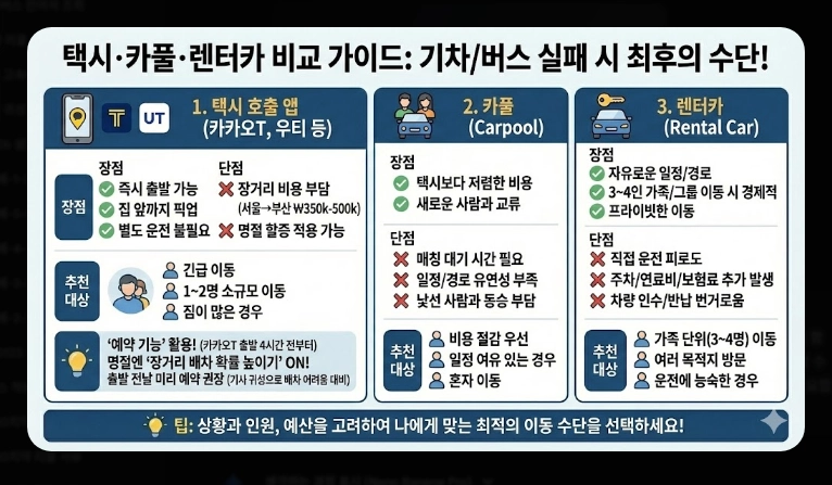 예매 실패 시 교통수단(고속버스,택시)(비교 + 전략)