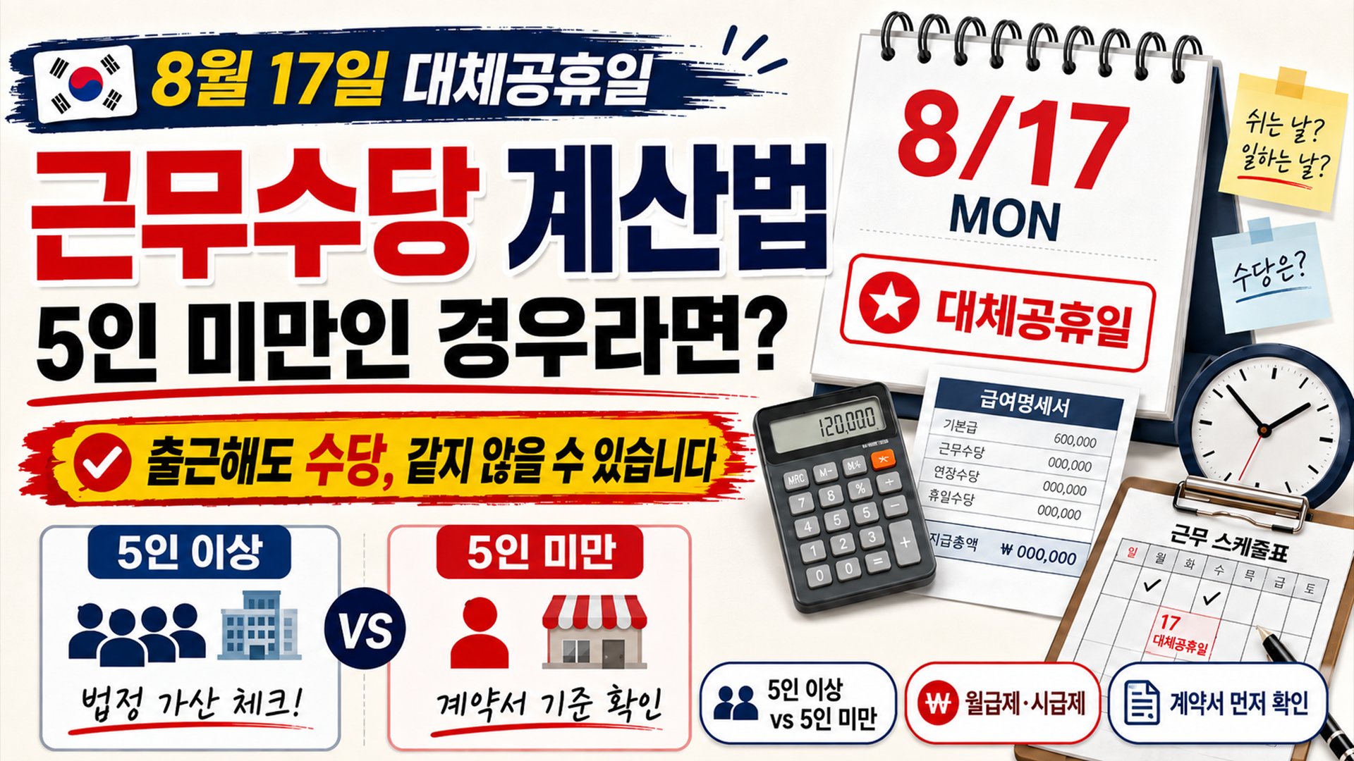 8월 17일 광복절 대체공휴일 근무수당 계산법 5인 미만인 경우라면 썸네일