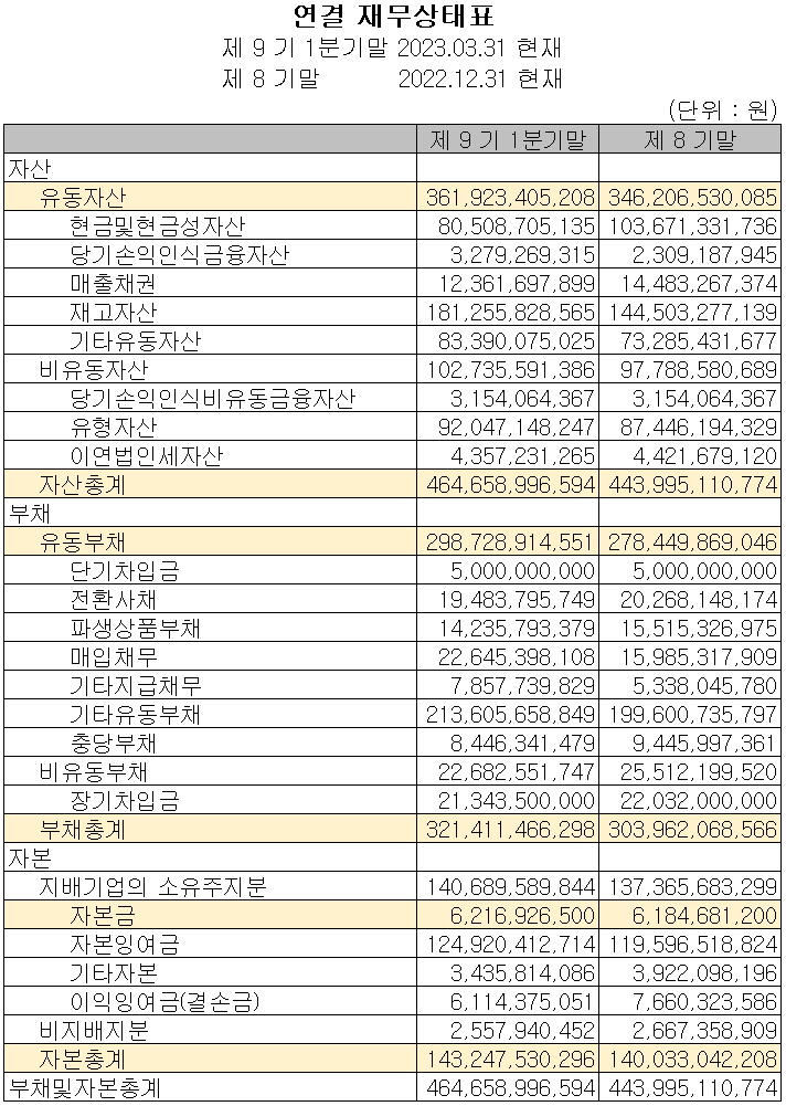 씨아이에스 - 재무상태표
