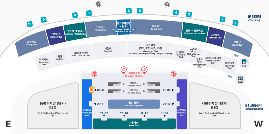 인천공항에서 동탄역 리무진 공항버스(8837번) 제 2여객터미널 타는 곳