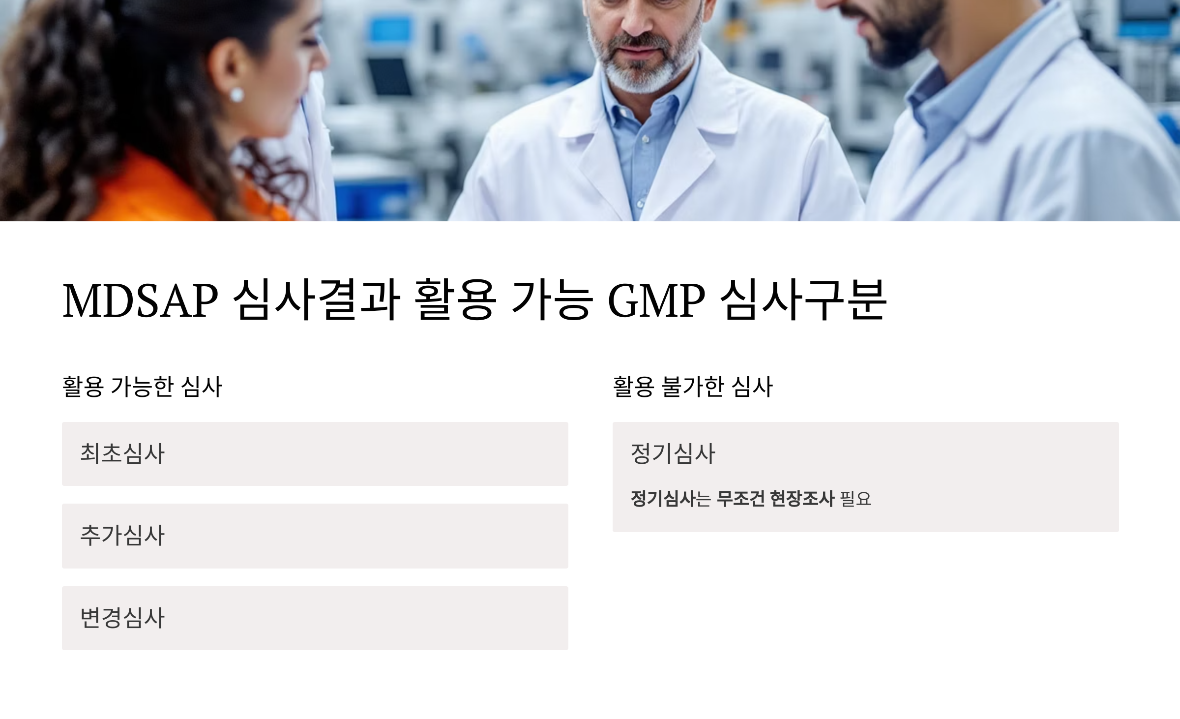MDSAP 심사결과 활용, GMP 심사구분 이미지