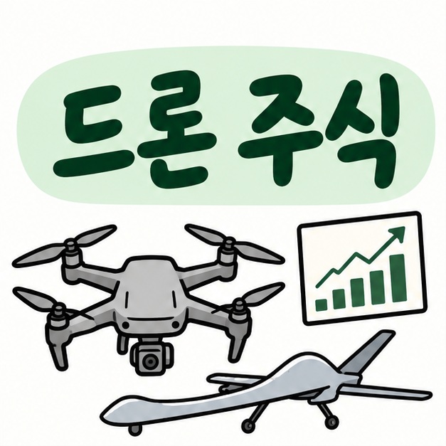 드론과 주식 차트 아이콘 옆에 드론 주식이라는 제목이 크게 적힌 대표 썸네일