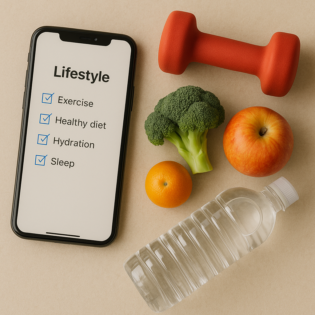 자궁근종 생활관리 체크리스트를 상징하는 실사 플랫레이