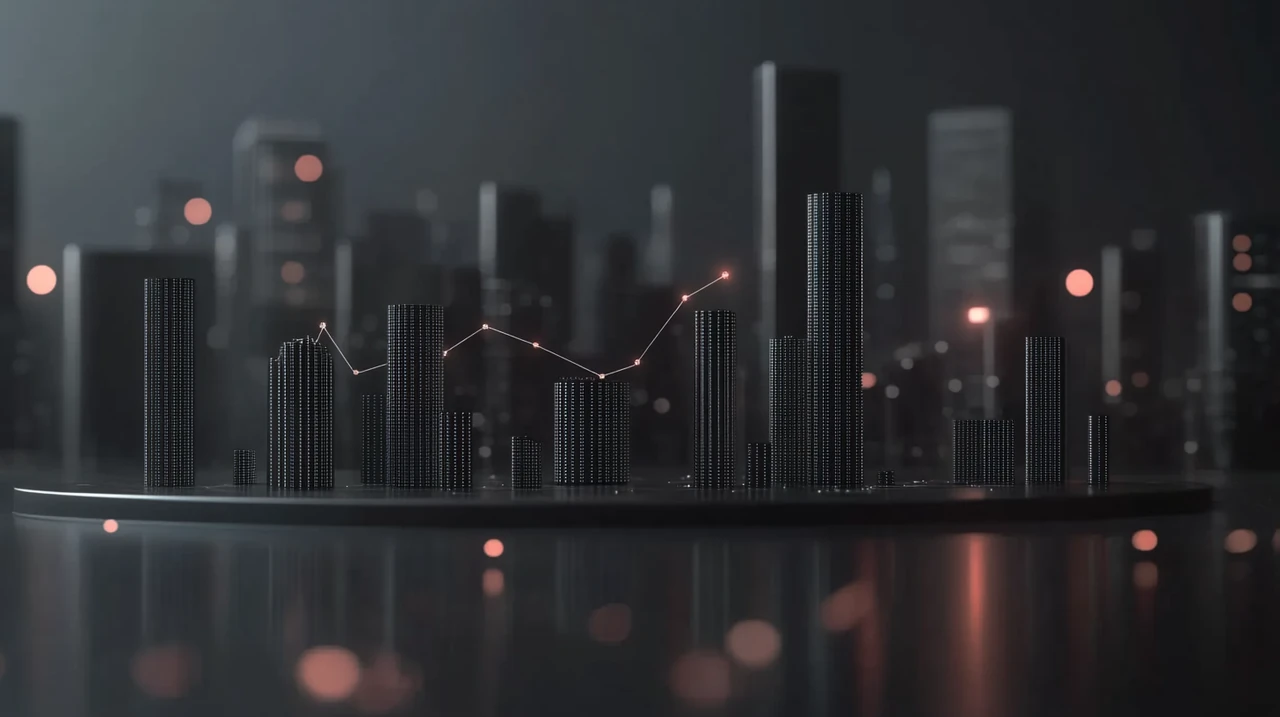 추상적인 금융 환경에서 기술과 인프라 ETF 투자가 동적인 생동감 있는 색상으로 성장과 혁신을 표현하며 시각적으로 나타냅니다.