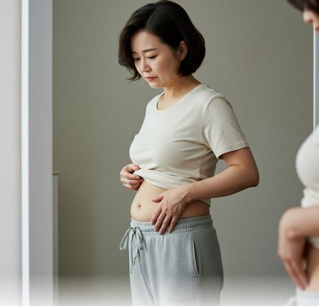 뱃살을 고민하는 여성 이미지