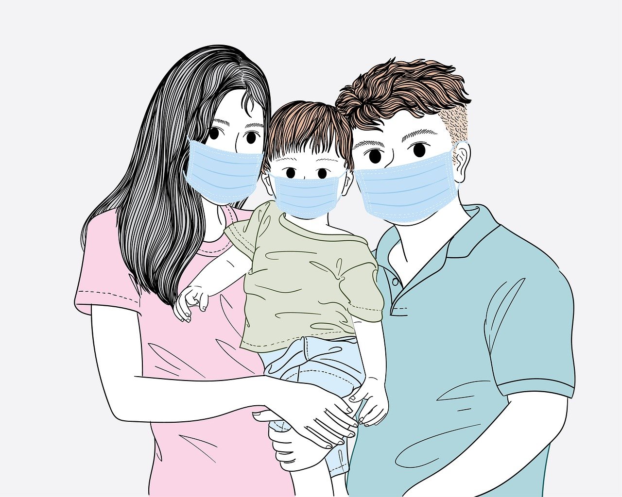 마스크 착용한 가족