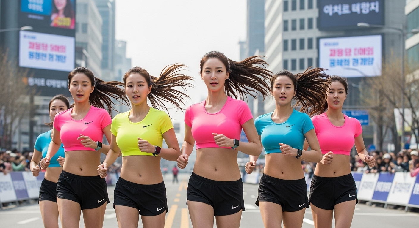 마라톤대회에 참가한 여자들
