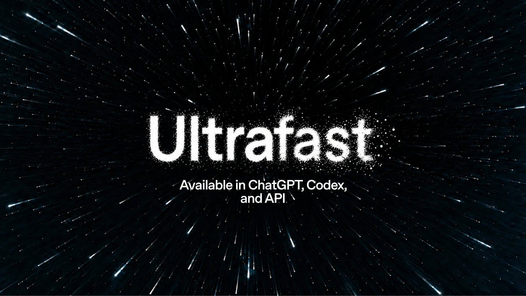 별이 가득한 배경 위에 표시된 Astra Ultrafast 제목과 ChatGPT, Codex 및 API에서 이용할 수 있다는 안내.