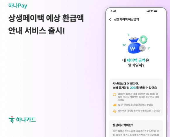 하나카드 상생페이백 예상 환급액 안내 서비스 출시 이미지