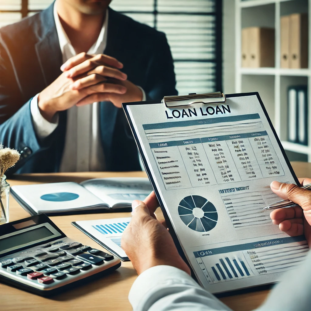 대출을-받기-위해-서류와-함께-심사받는-장면