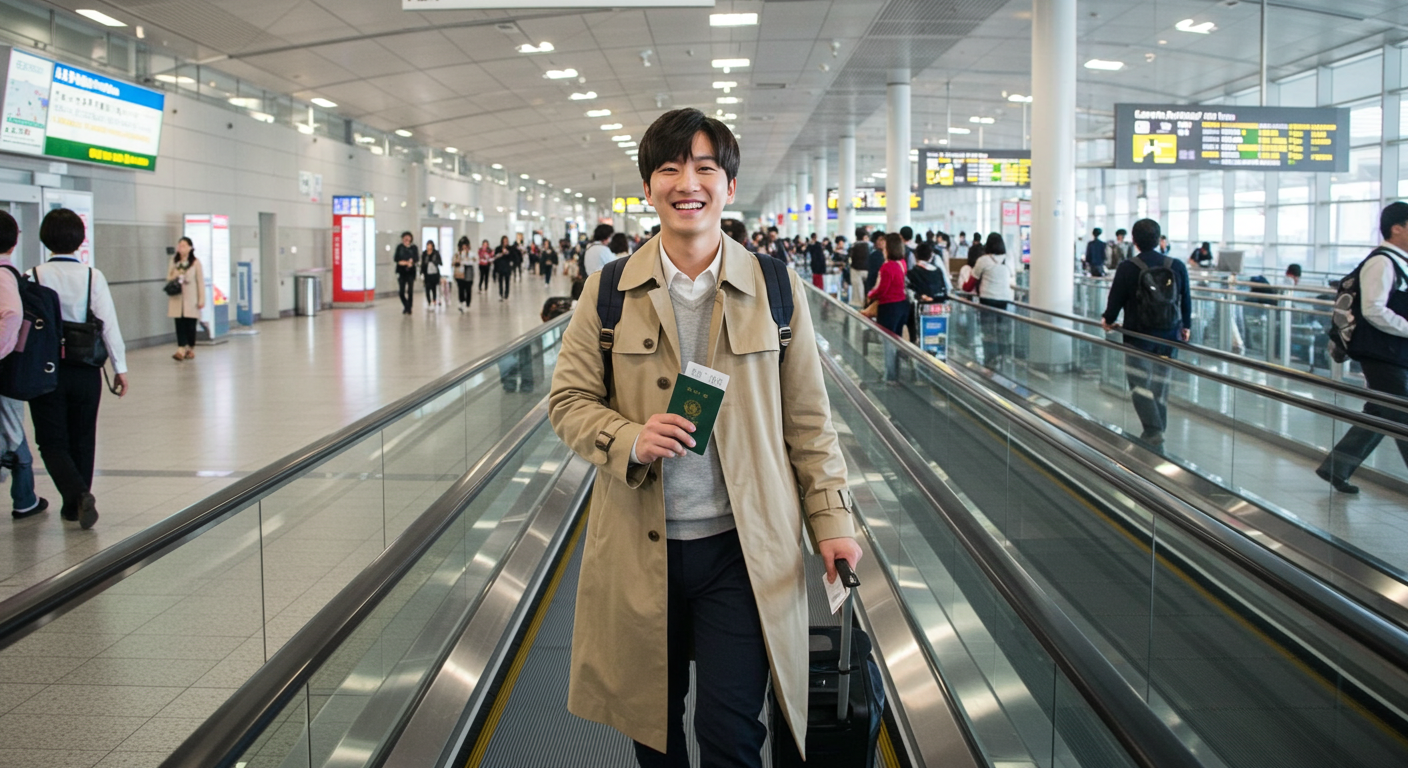 공항에 도착한 남자