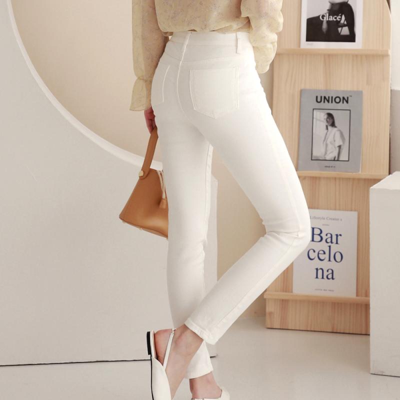 기모 화이트진 스키니 데님 여자 하이웨스트 청바지
