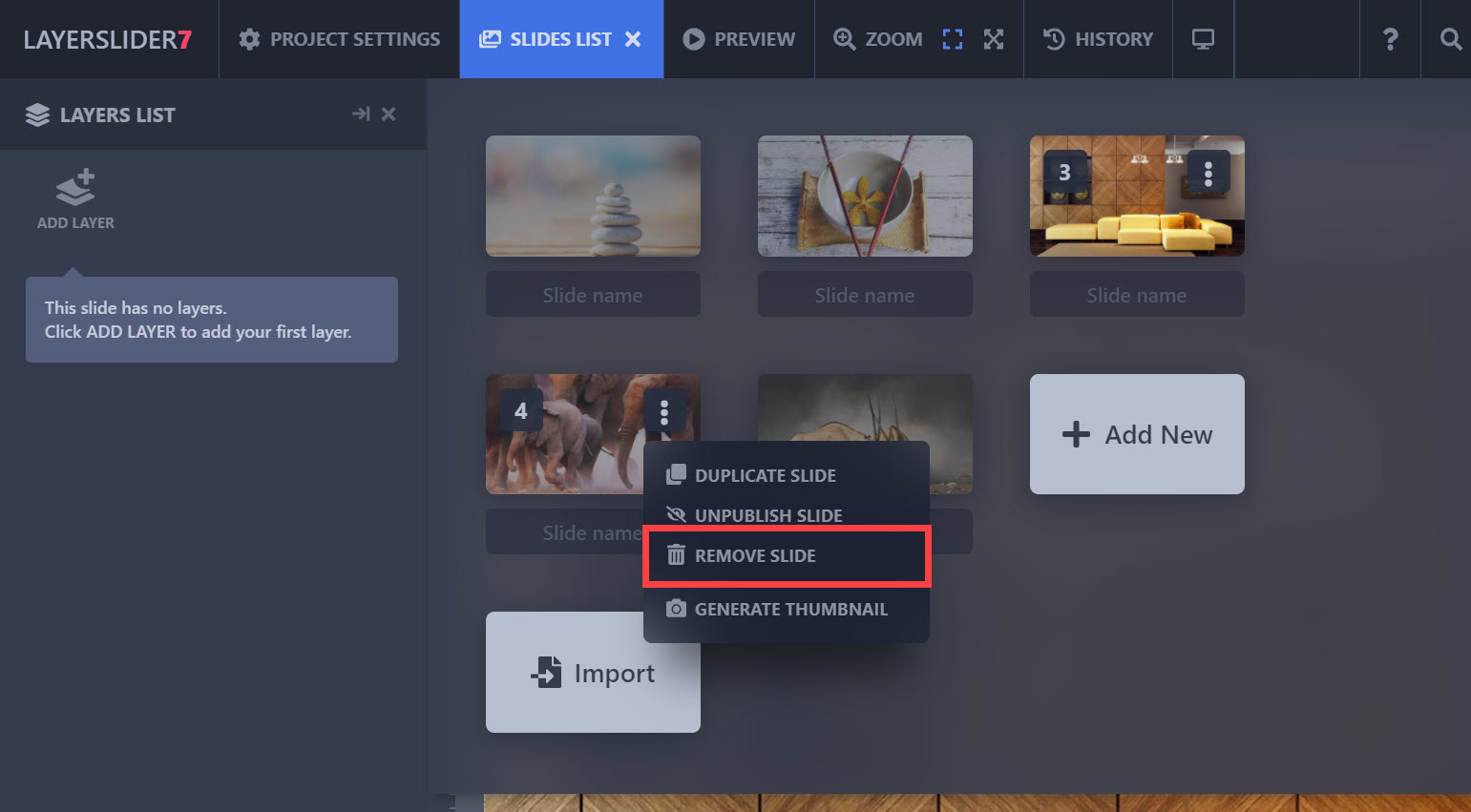 워드프레스 LayerSlider 플러그인: 심플한 이미지 슬라이더 만들기 - 슬라이드 제거