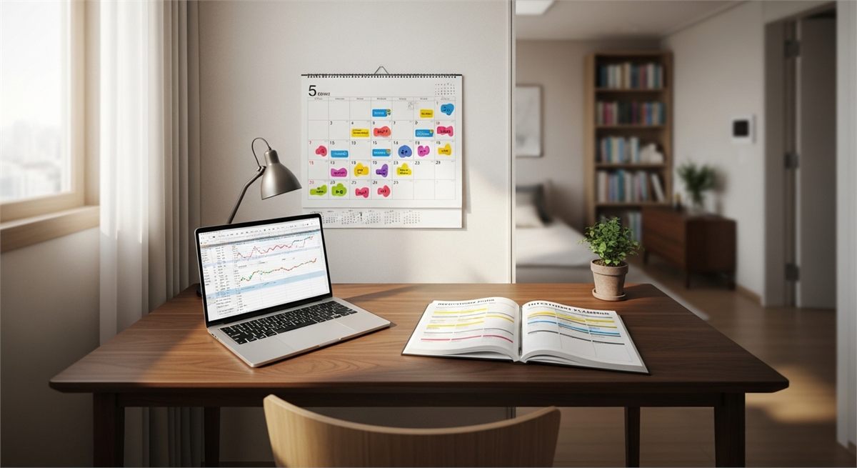 분기배당 일정을 정리하는 실내 공간 전경