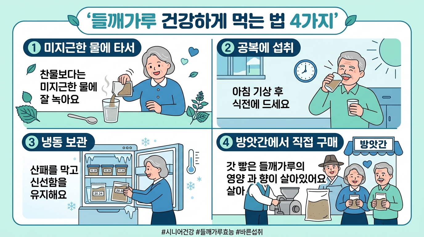 들깨가루 올바른 복용법 4가지를 정리한 인포그래픽