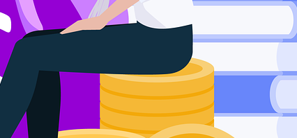 보라색 배경에 책과 일러스트