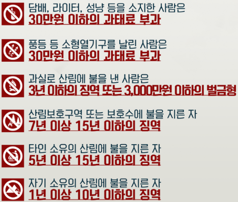 산불 벌금 과태료 법적 처벌 의성산불원인 산불 예방