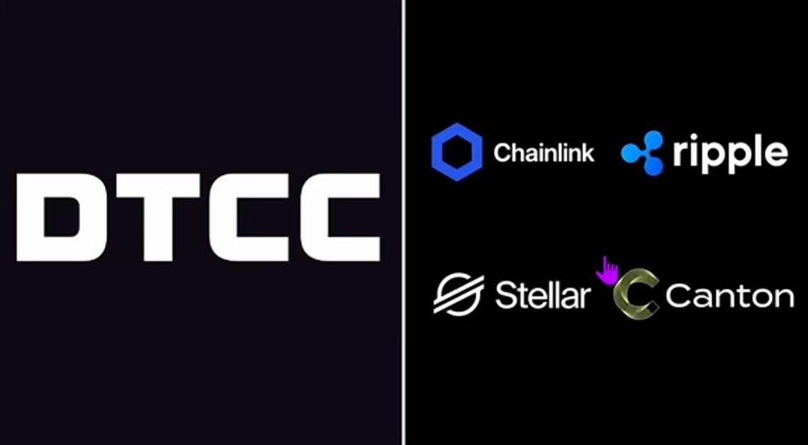DTCC가 최근 체인링크, 리플, 스텔라, 캔톤 네트워크 등을 활용해 자산 토큰화 및 청산 테스트를 시작한다는 설명을 담은 그림