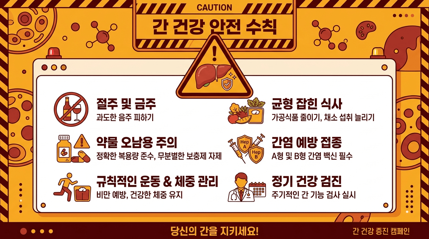 주의사항을 경고 색상으로 정리한 일러스트