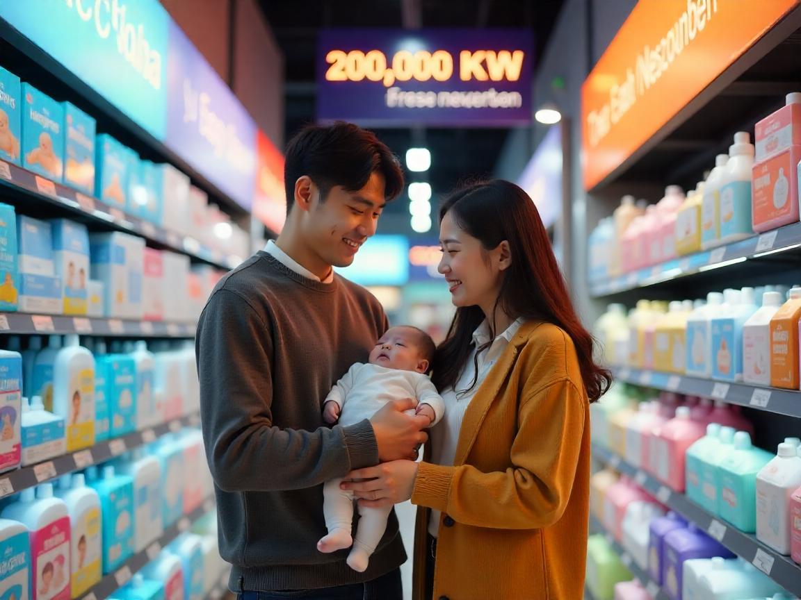 신생아를 안고 바라보며 웃는 부부 모습