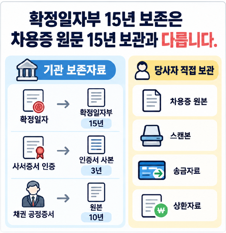 가족 간 차용증 확정일자 공증 방식별 외부 보존자료와 직접 보관자료 비교