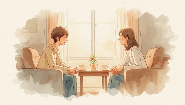 안정감 속에서 ESTJ는 조금씩 의심을 내려놓는다.
어쩌면 ESTJ의 의심은 사람을 차갑게 보기 때문이 아니라, 끝까지 믿을 수 있는 관계를 만들고 싶은 마음에서 시작되는지도 모른다에 관한 그림입니다.