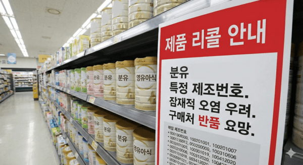 분유 리콜 관련 안내문구 붙어 있는 마트 사진