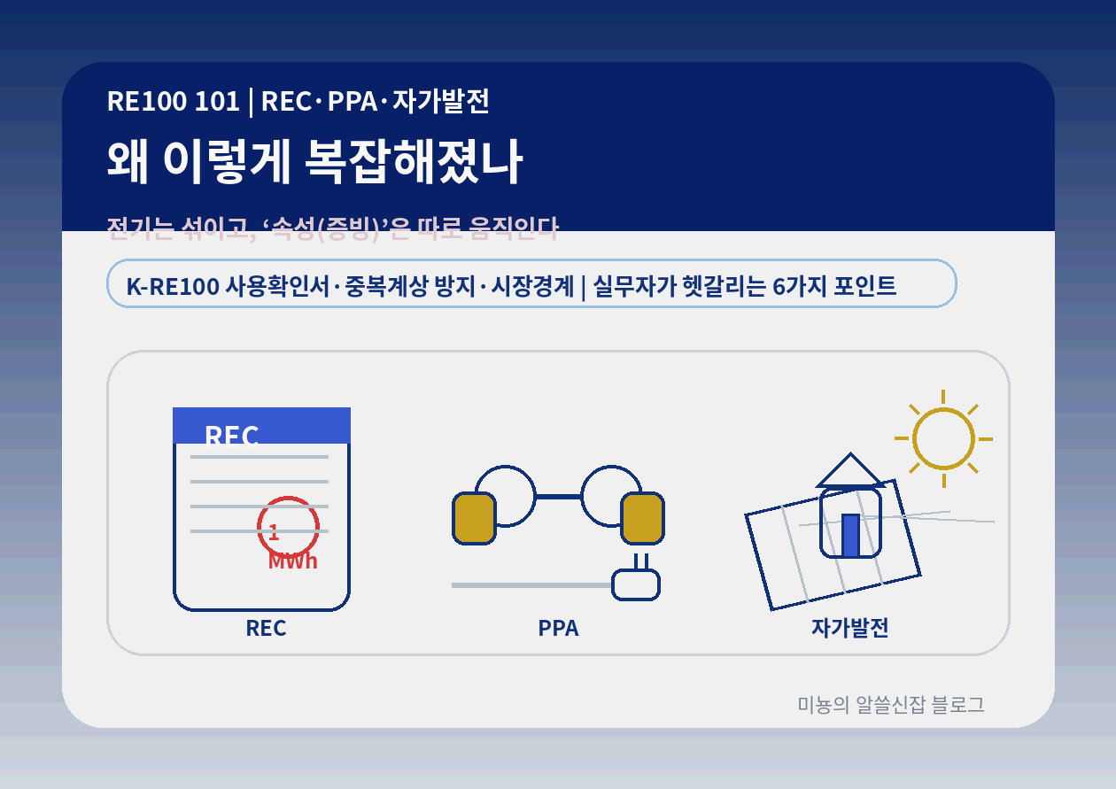 RE100 - 왜 "REC/PPA/자가발전"이 이렇게 복잡해졌나 (한국형 K-RE100 '재생에너지 사용 확인서'까지, 실무자가 헷갈리는 6가지 포인트