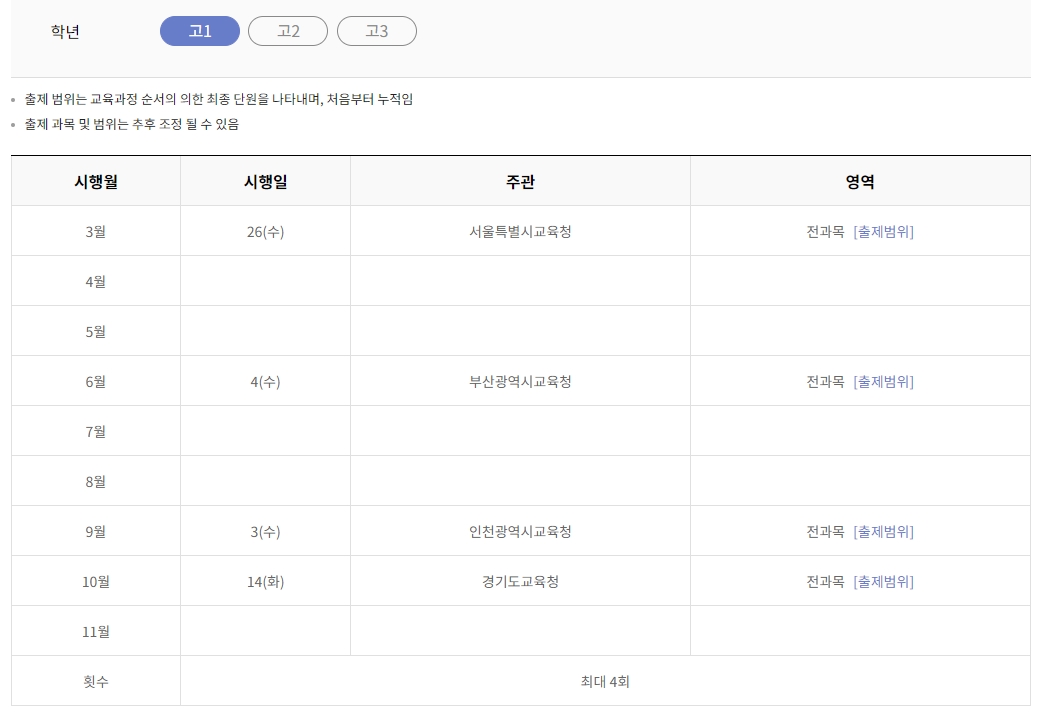 9월 모의고사 일정