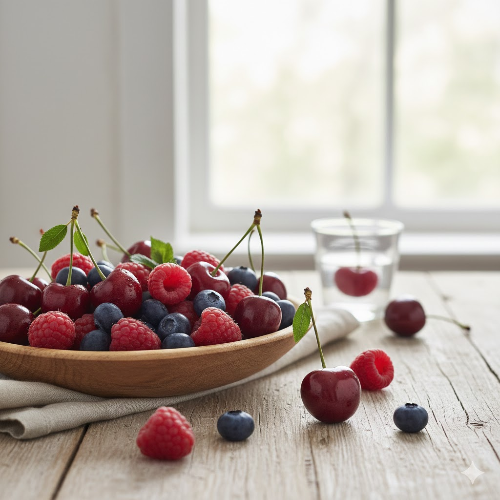 요산 배출에 탁월한 신선한 체리와 베리류 이미지