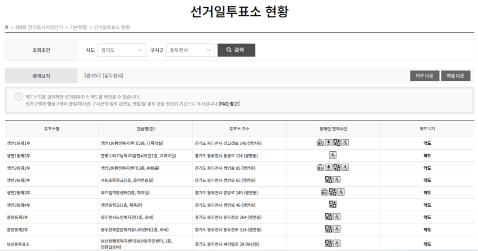 경기 동두천시 내 투표소 찾아보기