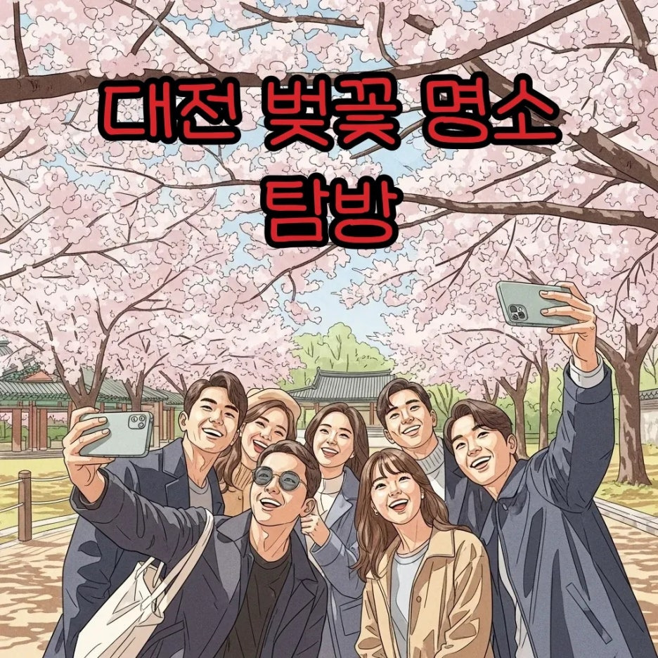 활짝 핀 벚꽃 아래 즐거운 사람들 모습